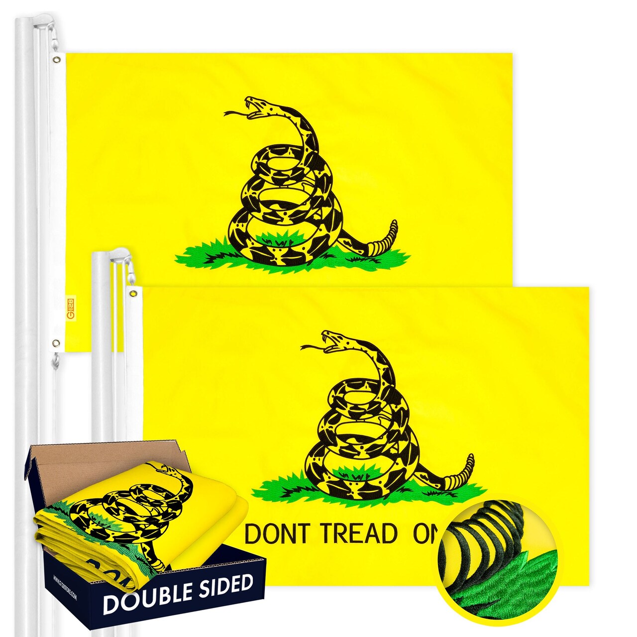 Gadsden Don't Tread on Me Flag 2x3FT 2-Pack Double-sided Embroidered Polyester By G128